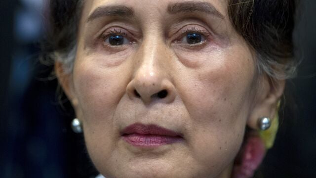 FILE - In this Dec. 11, 2019, file photo, Myanmar's leader Aung San Suu Kyi waits to address judges of the International Court of Justice on the second day of three days of hearings in The Hague, Netherlands. Myanmarâ€™s ousted leader Aung San Suu Kyi appeared in court in person Monday, May 24, 2021, for the first time since the military arrested her when it seized power on Feb. 1, Myanmar media reported.(AP Photo/Peter Dejong, File)