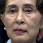 FILE - In this Dec. 11, 2019, file photo, Myanmar's leader Aung San Suu Kyi waits to address judges of the International Court of Justice on the second day of three days of hearings in The Hague, Netherlands. Myanmarâ€™s ousted leader Aung San Suu Kyi appeared in court in person Monday, May 24, 2021, for the first time since the military arrested her when it seized power on Feb. 1, Myanmar media reported.(AP Photo/Peter Dejong, File)