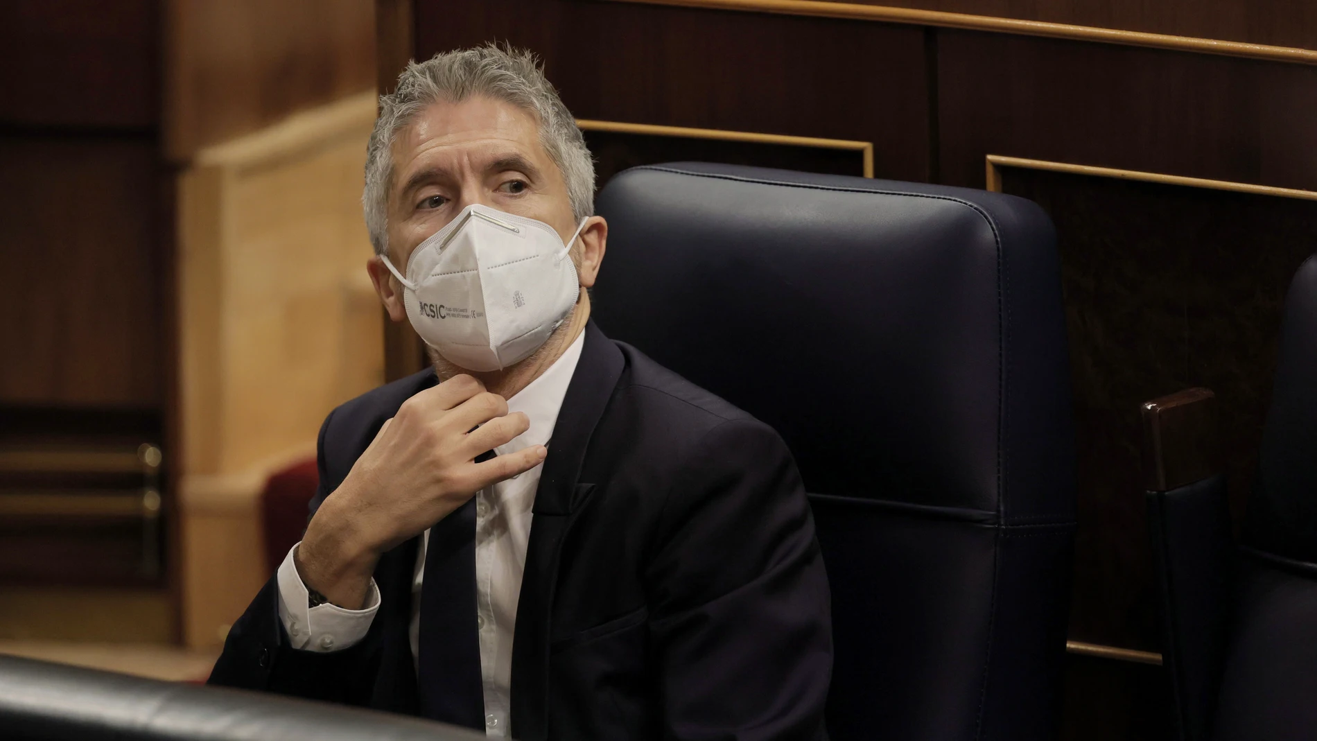 El ministro del Interior, Fernando Grande-Marlaska, en una sesión de control al Gobierno, a 26 de mayo de 2021