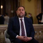 El líder de ERC, Oriol Junqueras, durante una entrevista en directo para TV3