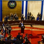 02 June 2021, El Salvador, San Salvador: Salvadoran President Nayib Bukele speaks to Congress during the anniversary of the end of his second year in the government. Photo: Camilo Freedman/ZUMA Wire/dpa02/06/2021 ONLY FOR USE IN SPAIN