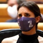 La ministra de Igualdad, Irene Montero, durante la sesión de control al Gobierno celebrada en el Senado, este martes en Madrid.
