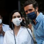 El presidente del PP Pablo Casado, y la presidenta de la Comunidad de Madrid, Isabel Díaz Ayuso
