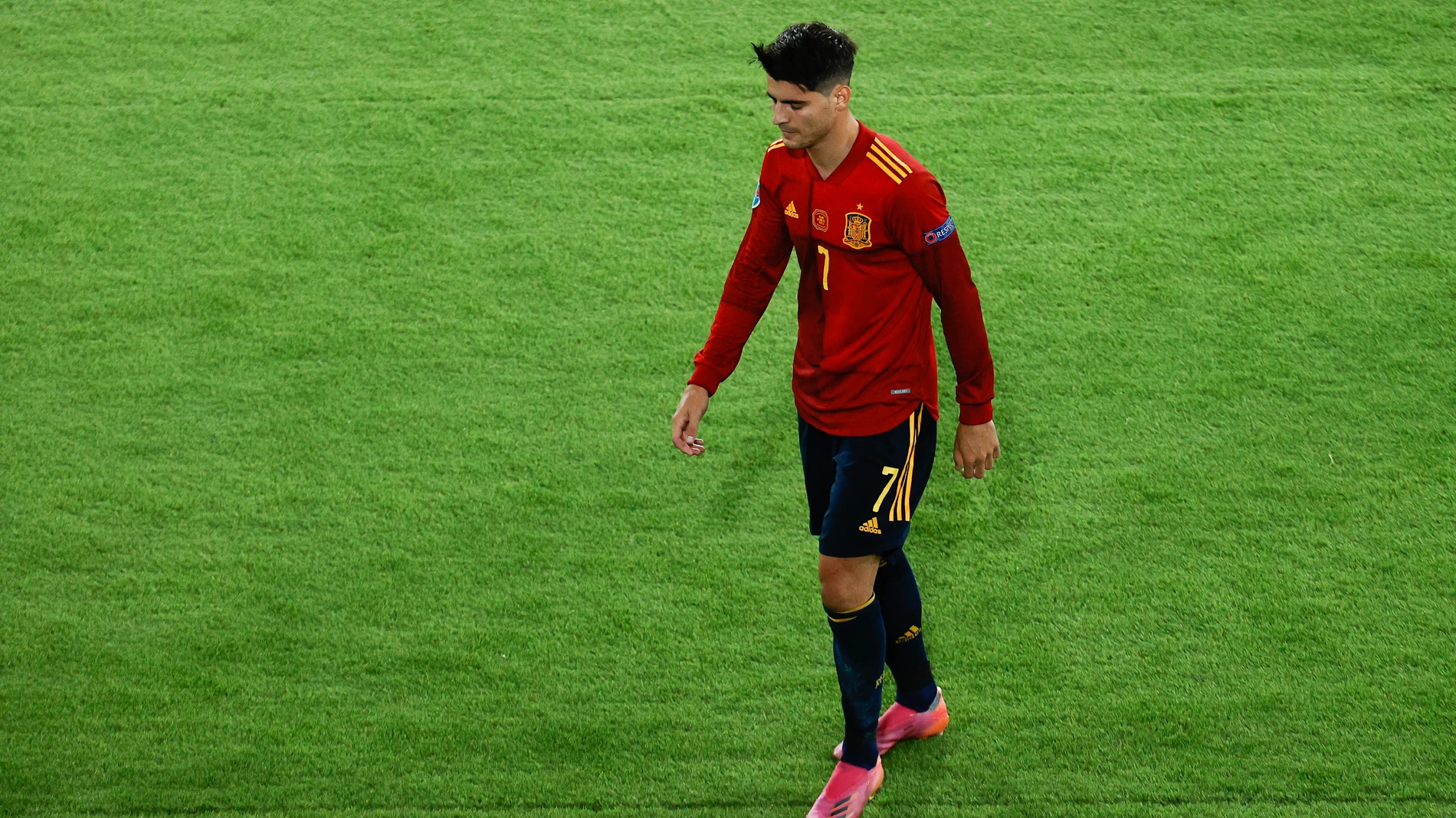 Morata, durante el partido ante Polonia en La Cartuja