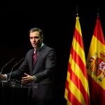 El presidente del Gobierno, Pedro Sánchez, durante su conferencia en el Liceu de Barcelona.