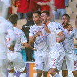 Los jugadores de la Selección celebran el gol de Laporte.