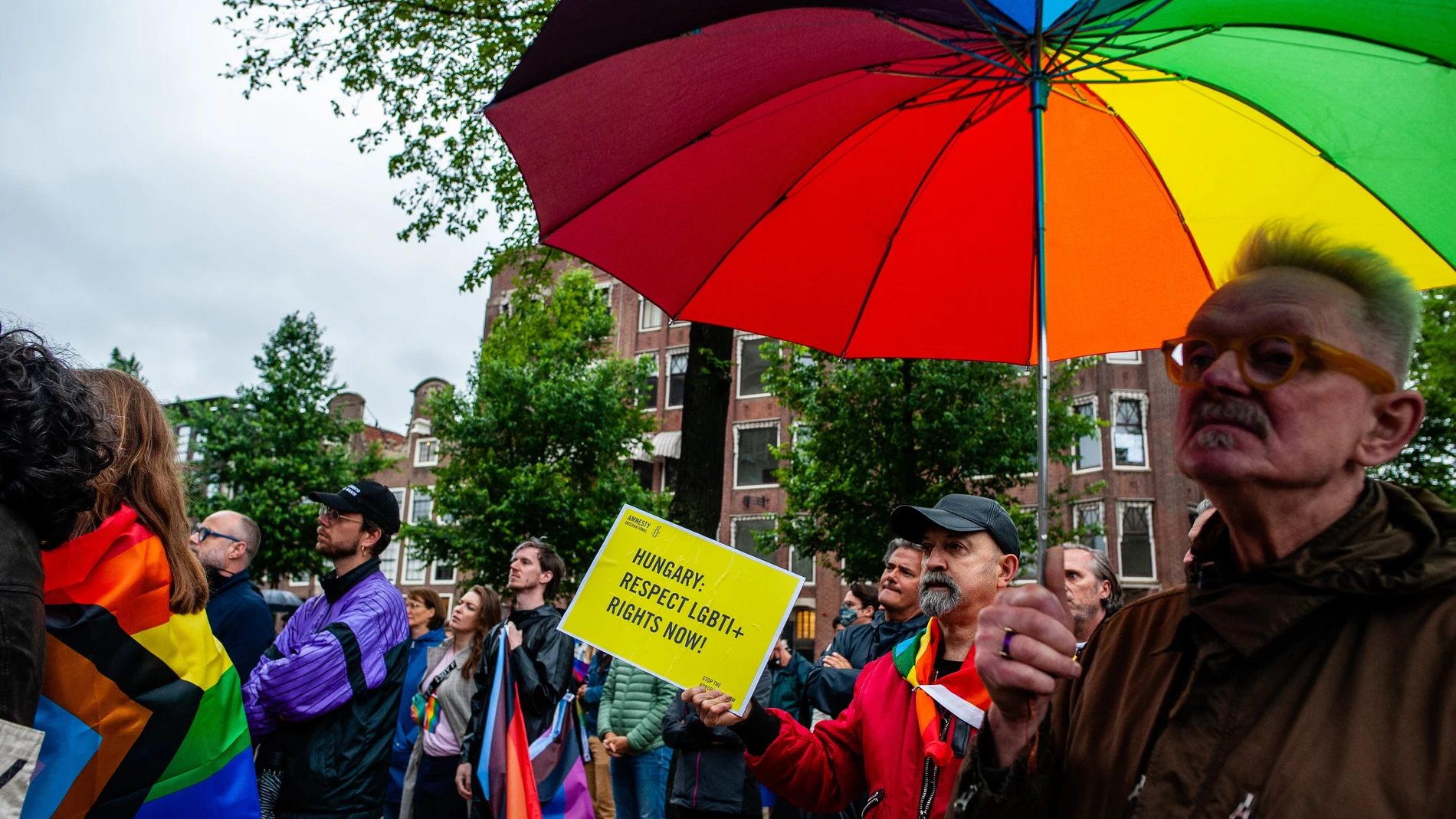 Protesta contra la nueva ley de Hungría contra la comunidad LGTBI.