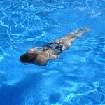 Una mujer bucea en una piscina con el agua cristalina