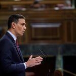 El presidente del Gobierno, Pedro Sánchez, durante su comparecencia a petición propia en el Congreso