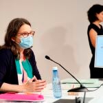 La vicepresidenta y portavoz del Consell, Mónica Oltra, durante la rueda de prensa posterior a la sesión plenaria semanal del Gobierno valenciano