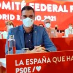 El secretario general del PSOE y presidente del Gobierno, Pedro Sánchez, durante la reunión del Comité Federal del partido que se celebra este sábado en Madrid.