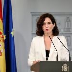 Rueda de prensa de Isabel Díaz Ayuso tras su reunión con Pedro Sánchez en la Moncloa.