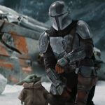 This image released by Disney+ shows Pedro Pascal in a scene from "The Mandalorian." (Disney+ via AP)