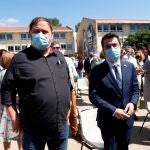 La plana mayor del independentismo, con el presidente de la Generalitat de Catalunya, Pere Aragonès y el líder de ERC, Oriol Junqueras.