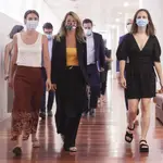 (I-D) La ministra de Igualdad, Irene Montero; la vicepresidenta segunda del Gobierno, Yolanda Díaz y la ministra de Derechos Sociales y Agenda 2030, Ione Belarra