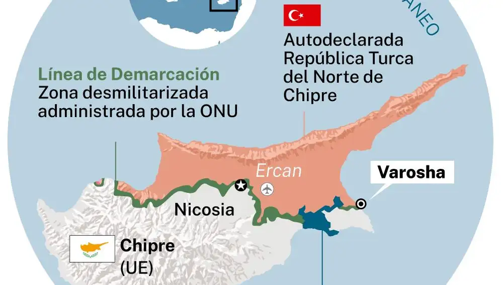 Varosha está situada en el norte de Chipre. Antes de la invasión turca en Chipre, llevada a cabo en 1974, Varosha era el área moderna y turística de Famagusta.
