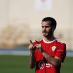 José Carlos Lazo en un entrenamiento con el Almería.