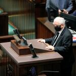 El líder de Ley y Justicia (PiS) y hombre fuerte del Gobierno polaco, Jaroslaw Kaczynski, ayer en el Parlamento de Varsovia