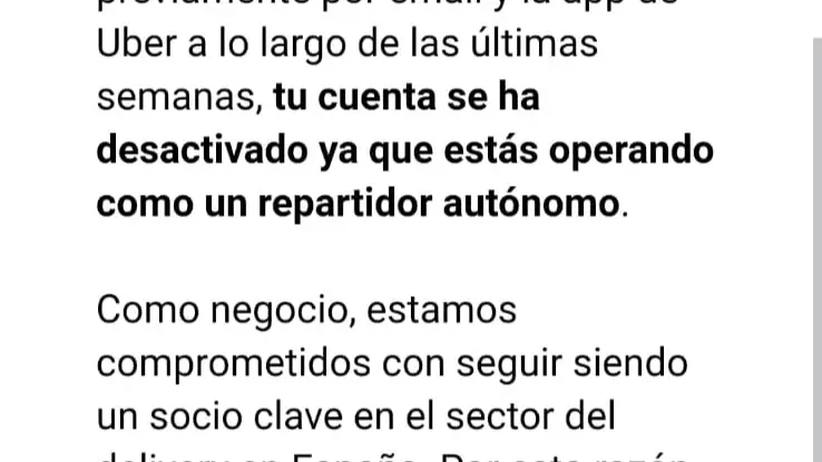 Correo de desconexión de Uber Eats