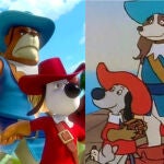 A la izquierda, la nueva cara de D'Artacán, en tres dimensiones y junto a su versión animada de los ochenta