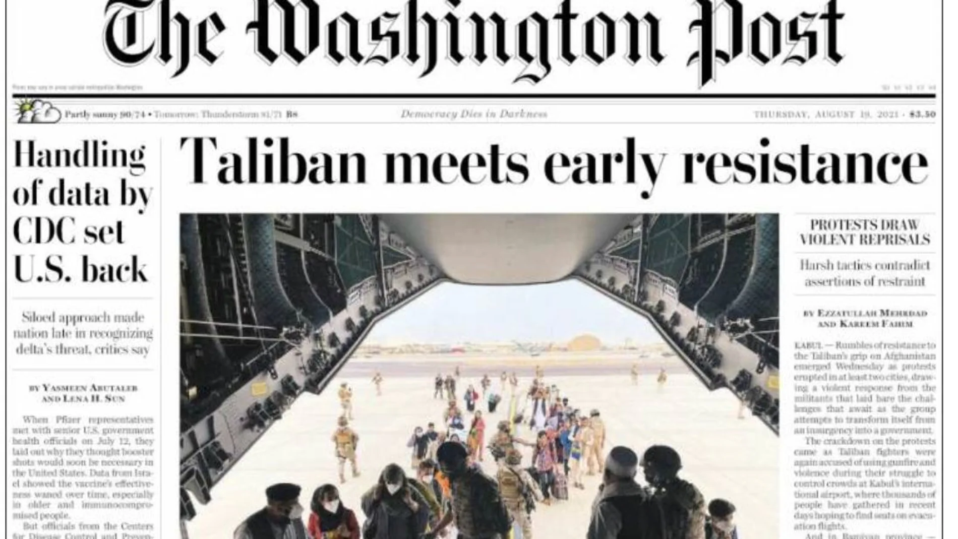 La fotografía destacada en la portada del prestigioso diario norteamericano