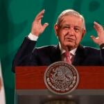El presidente mexicano, Andrés Manuel López Obrador, durante una rueda de prensa en el Palacio Nacional, en Ciudad de México