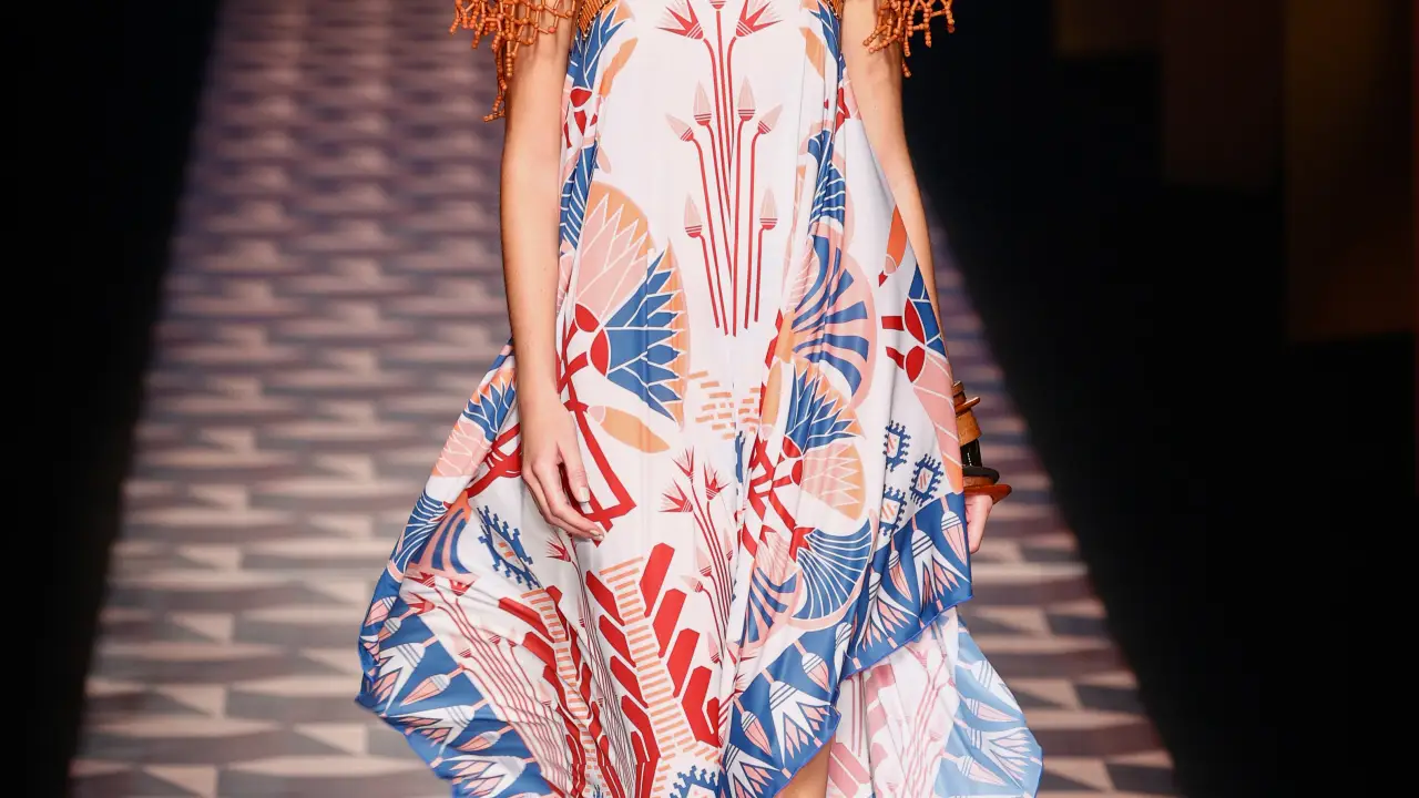 A model wears at collection runway a creation from “ Dolores Cortes “ during Pasarela Cibeles Mercedes-Benz Fashion Week Madrid 2021 in Madrid, 17 September 2021