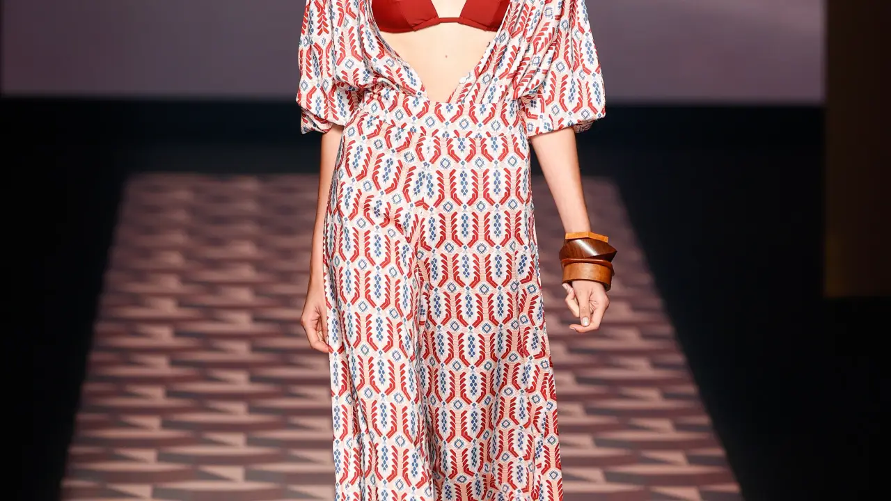 A model wears at collection runway a creation from “ Dolores Cortes “ during Pasarela Cibeles Mercedes-Benz Fashion Week Madrid 2021 in Madrid, 17 September 2021