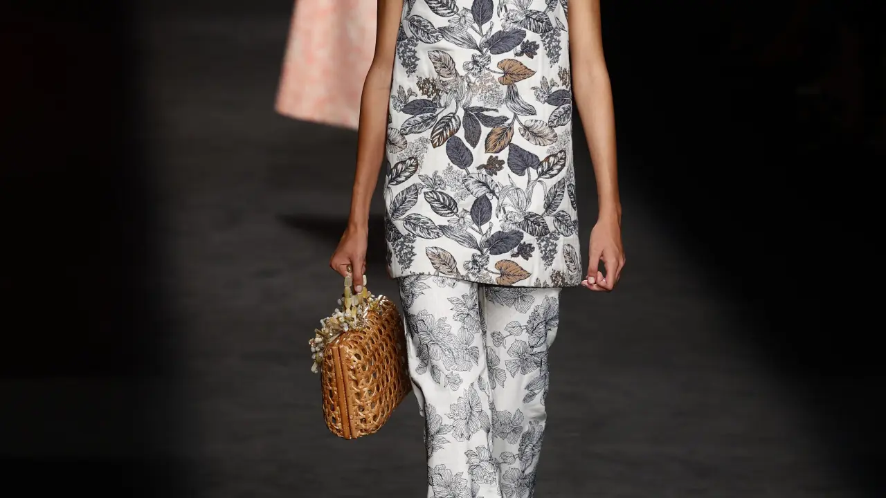 A model wears at collection runway a creation from “ Duyos “ during Pasarela Cibeles Mercedes-Benz Fashion Week Madrid 2021 in Madrid, on 16 September 2021.