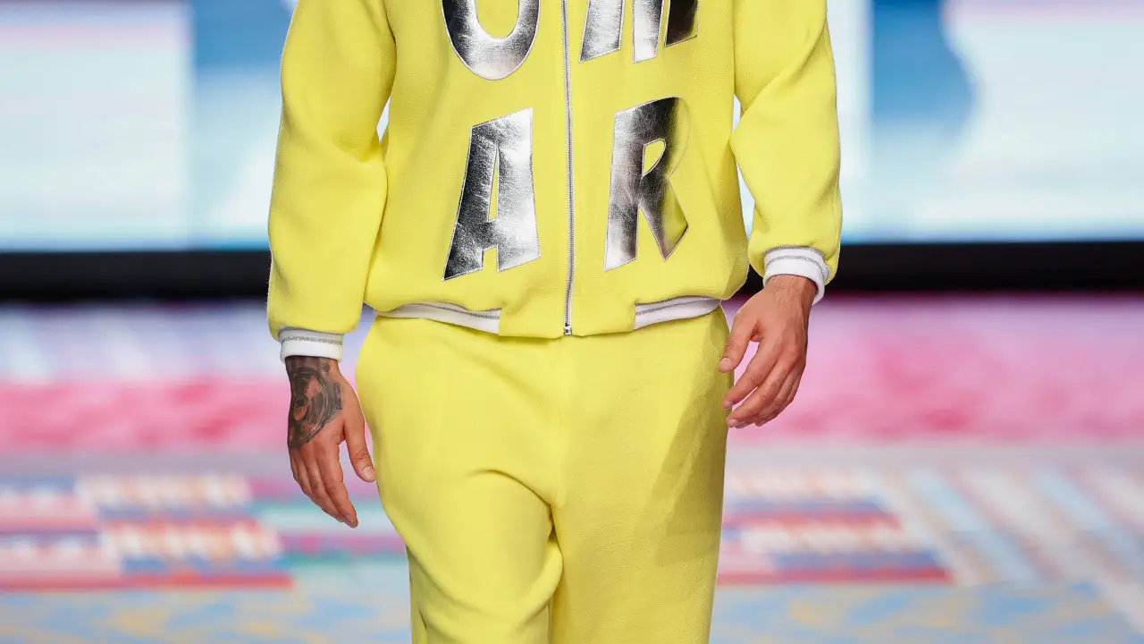 Singer Omar Montes wears at collection runway a creation from “ Ágatha Ruiz de la Prada “ during Pasarela Cibeles Mercedes-Benz Fashion Week Madrid 2021 in Madrid, on 16 September 2021.