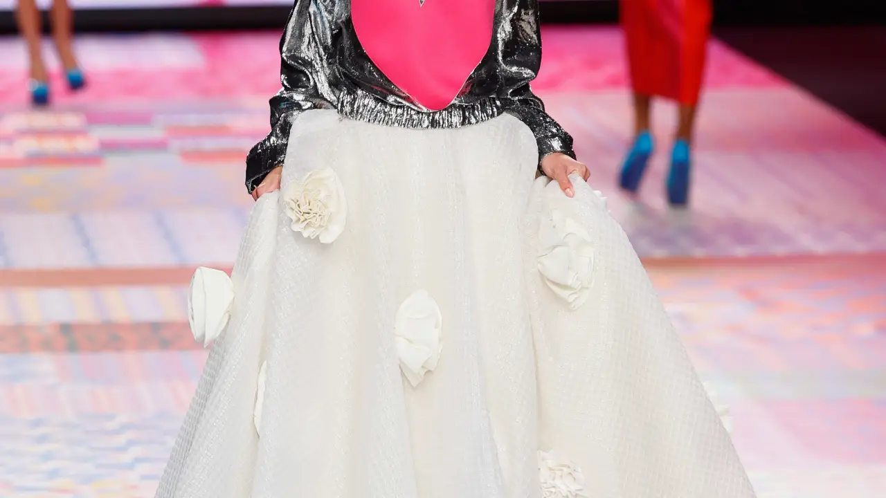 A model wears at collection runway a creation from “ Ágatha Ruiz de la Prada “ during Pasarela Cibeles Mercedes-Benz Fashion Week Madrid 2021 in Madrid, on 16 September 2021.