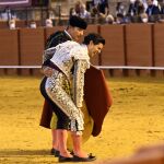 Aguado, el pasado sábado en Sevilla quejándose de la lesión