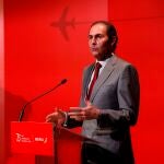 El presidente de Iberia, Javier Sánchez-Prieto, durante el acto del 75 aniversario de los vuelos de Iberia a Latinoamerica