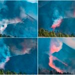 Secuencia de fotografías del derrumbe que sufrió el flanco norte del volcán de Cumbre Vieja, en la tarde de ayer sábado
