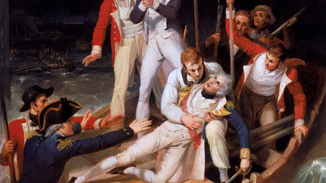 Nelson herido durante el ataque, óleo de Richard Westall