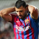 Sergio “Kun” Agüero en el FC Barcelona en un partido contra el Rayo Vallecano, el 27 de octubre de 2021.AFP7