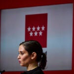La presidenta de la Comunidad de Madrid, Isabel Díaz Ayuso, durante la presentación de la reunificación de tarifas de transporte público para 129 municipios de la región