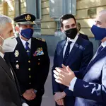 Fernando Grande-Marlaska, con el director operativo de la Policía Nacional, José Ángel González; el secretario de Estado de Seguridad, Rafael Pérez, y el director general de la Policía Nacional, Francisco Pardo