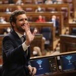 El presidente del PP, Pablo Casado, ayer en el Congreso de los Diputados