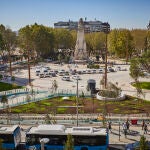 Obras de remodelación de la Plaza de España de Madrid.