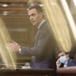 El presidente del Gobierno, Pedro Sánchez, interviene en una sesión plenaria en el Congreso de los Diputados