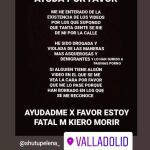 Mensaje difundido en redes sociales por la mujer que denuncia haber sufrido abusos sexuales hace un año y medio en La Cistérniga