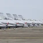 Aviones de combate F-16V en servicio en la base de la Fuerza Aérea en Chiayi, en el suroeste de Taiwán, en 2021