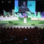 GRANADA, 20/11/2021.- El secretario general del Partido Popular, Teodoro García Egea, interviene este sábado en el Congreso del PP andaluz, en el que será reelegido de nuevo como líder el presidente de la Junta de Andalucía, Juanma Moreno. EFE/ Pepe Torres