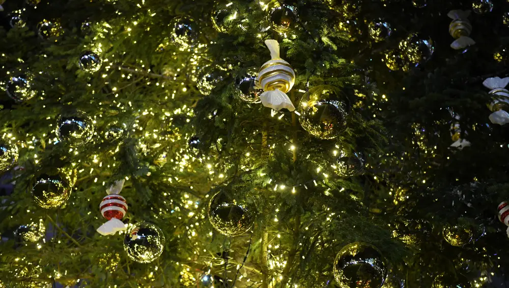 El abeto de Plaza España en el acto de encendido de la iluminación navideña de la ciudad, a 26 de noviembre de 2021, en Madrid (España)
