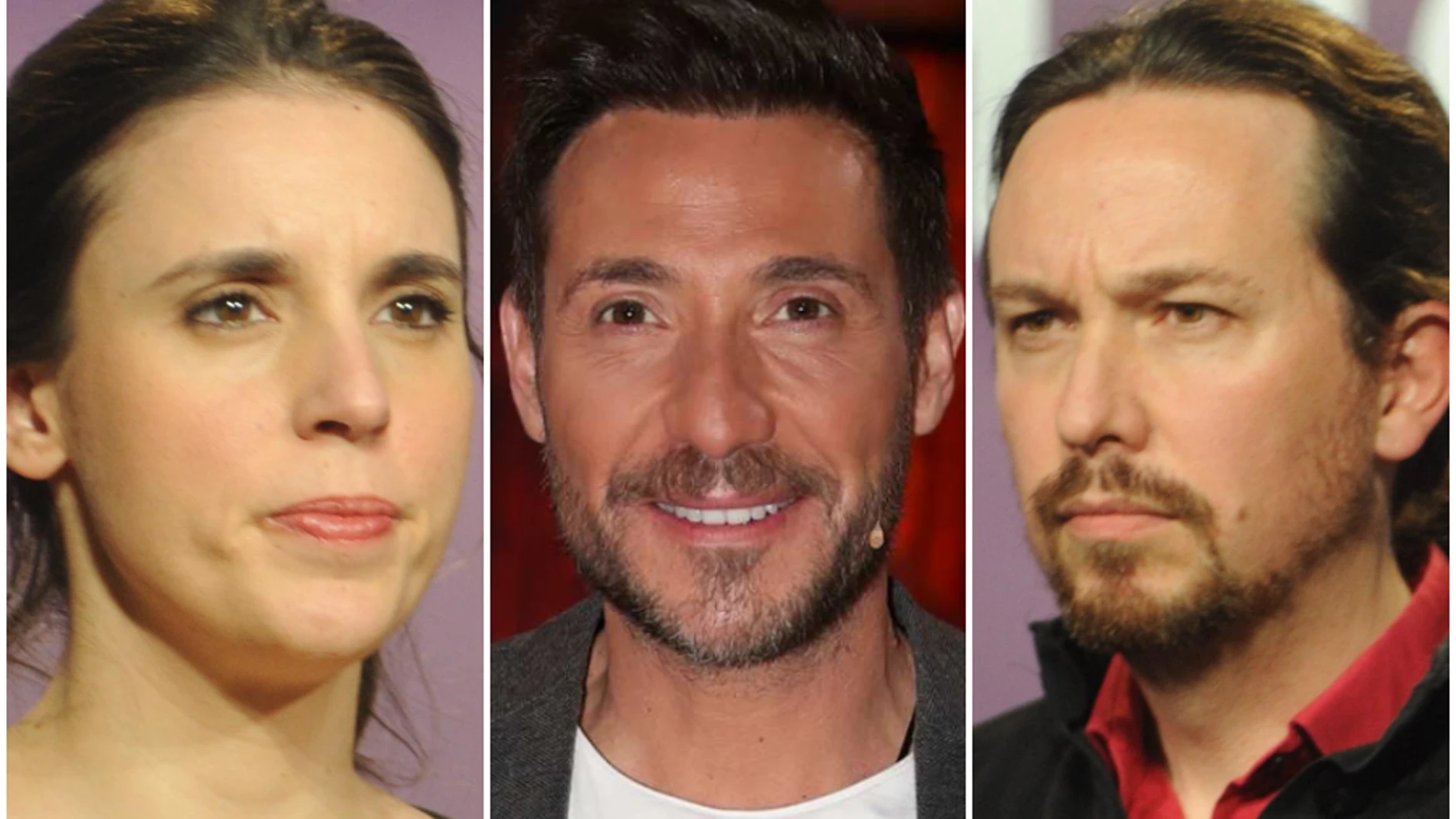Irene Montero, Antonio David y Pablo Iglesias en un montaje