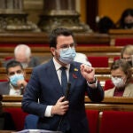 El presidente de la Generalitat, Pere Aragonès, en una sesión del Pleno del Parlament de Cataluña. David Zorrakino / Europa Press