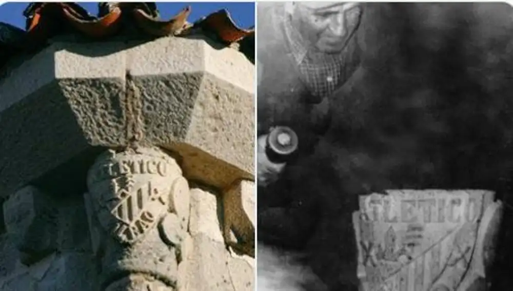 El escudo del Athletic esculpido por Antonio Serván 'El Rana'.