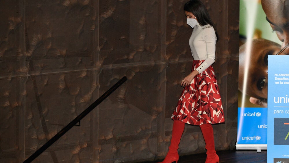 La reina Letizia durante el acto central del 75º aniversario de UNICEF.