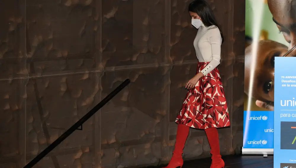 La reina Letizia durante el acto central del 75º aniversario de UNICEF.